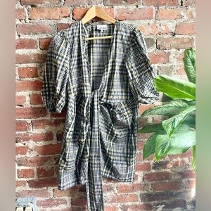 Ganni checkered wrap dress, size 2, like new